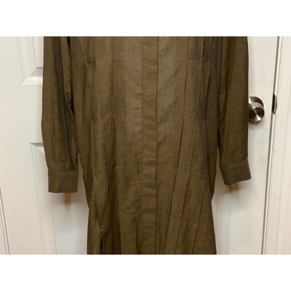Mona Thalheimer Brown Long Sleeve Pleated Cotton Shirt Dress, Size XS - Picture 3 of 10